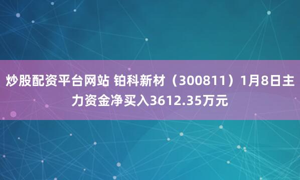 炒股配资平台网站 铂科新材(300811)1月8日主力资金净买入3612.35万元